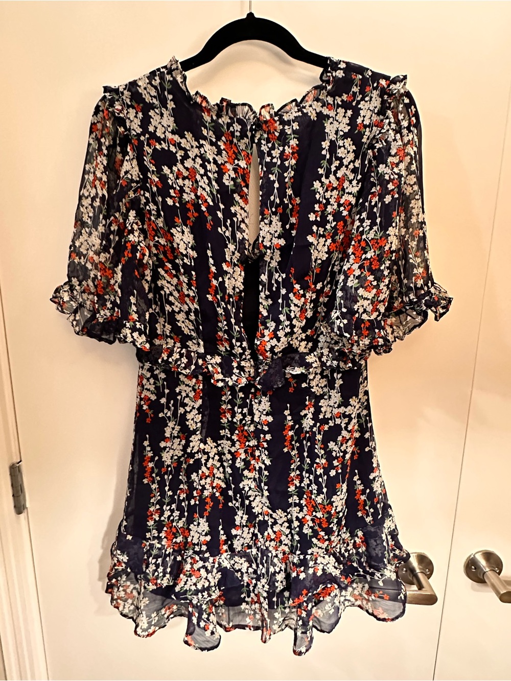 Floral Navy Ruffle Mini Dress - Picture 3 of 4
